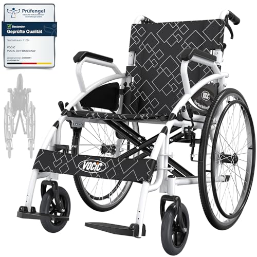 VOCIC U31 Rollstuhl Faltbar Leicht Transportrollstühl bis 150KG,Doppelbremsen Design RollstüHle mit Selbstantrieb für Senioren(17.5kg),Reise-Rollstuh mit 60cm Groß Hinterrad,| White