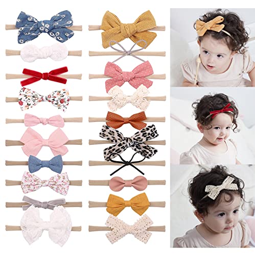 20PCS Baby Mädchen Haarbänder Haarschleifen Nylon Baumwolle Leinen Haarbänder Handmade Haarschmuck für Neugeborene Kleinkind Kleinkinder Mädchen und Kinder 3.5Inches