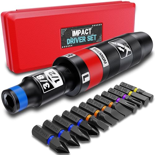 Aurlloct Handschlagschrauber, 1/2 Zoll Schlagschraubendreher-Set, Reparaturwerkzeug, Schraubenlöser-Satz, Entfernen von Muttern und rostigen Schrauben, 13-teilig