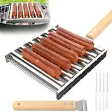 CLOPAE Hot Dog Roller, BBQ Wurst Grillgestelle, Hot Dog Grill Halter Wurst Rolle Grill Hot Dog Grillroller mit Holzgriff Grill für Gleichmäßig Gegarte Hot Dogs