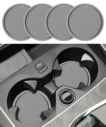 Flaconi 4-teiliges Auto-Untersetzerset,Getränkehalter-Einsatz im Auto,Auto-Untersetzer für Getränkehalter,Auto-Innenausstattung,Auto-Becheruntersetzer,7 cm rutschfeste Getränkematte (Grau)
