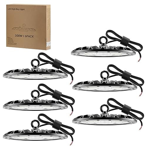 Royana 6er 300W UFO LED Hallenstrahler - 30.000 Lumen, 6000K Kaltweiß (IP65) - Hochleistungs-LED Industrielampe für Werkstatt, Fabrikhalle, Lager, Sporthalle, Gewerbe - Energieeffizient & Langlebig
