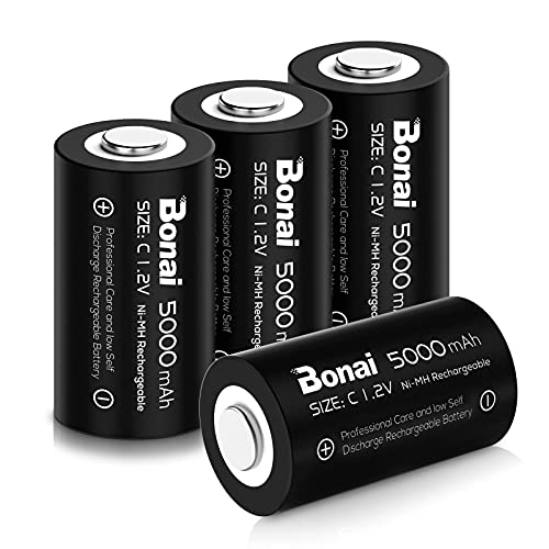 BONAI C Akku 5000mAh Baby C Wiederaufladbar Batterien Hohe Kapazität C Accu NiMH 1,2V C Zellen Aufladbare C Akkubatterien mit geringer Selbstentladung & Lange Lebensdauer (4 Stück)