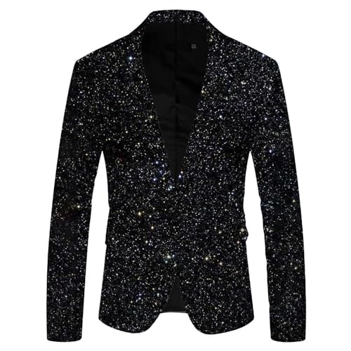 Qmfvqi Herren Pailletten Sakko Glitzer Sakko Herren Glitzer Anzug Herren Pailletten Blazer Herren Silvester Party Glänzende Pailletten Sakko Glitzer Jacket Anzugjacke Smoking Herren Jacke Karneval