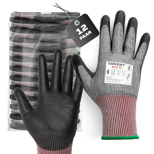 Covent AC(E) PU Arbeitshandschuhe Herren Gr 9 (12-er Set) – Montagehandschuhe Kategorie II – EN388 4X43E – Bauhandschuhe für Metallbauer, Glasverarbeiter und Industriearbeiter