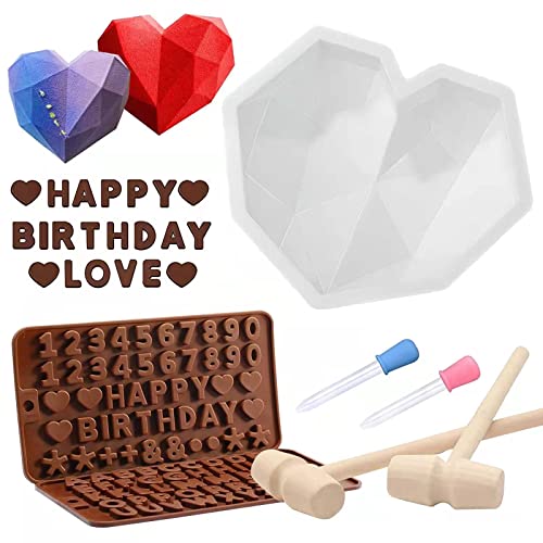 Bruchbares Herzform-Set für Schokolade, Herz-Silikonformen mit Hämmern und Pipette, Buchstabenform und Zahlen-Schokoladenformen für Valentinstag, Süßigkeitenherstellung