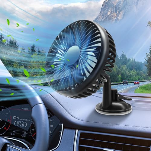 Zebbyee Auto Ventilator, 12V 24V USB Auto Ventilator Fan 360 ° Rotation Lüfter Wenig Lärm Sommerlüfter, Tragbare Ventilator 3 Geschwindigkeiten für Auto Van SUV, RV Camping