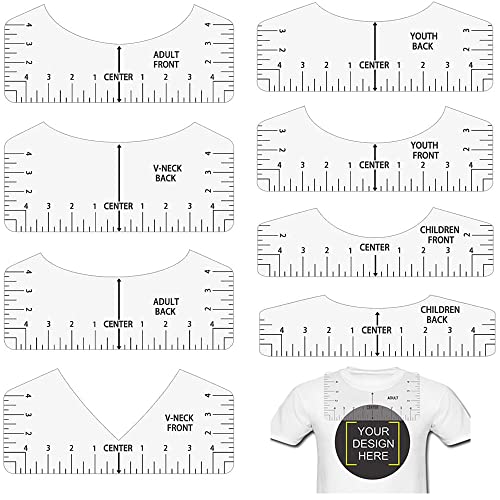 8 Stücke T-Shirt Lineal Guide，T-Shirt Ausrichtungslineal Tragbares Shirt Alignment Tool T-Shirt Platzierung Führung Lineal，für V-Ausschnitt Rundhals Ausschnitt Erwachsenen Jugend Design (weiß)
