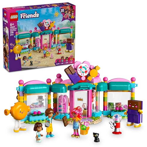 LEGO Friends Heartlake City Süßwarenladen – Kinder Spielset zum Bauen mit 3 Minifiguren, Einer Katzenfigur, Spielzeug Lebensmittel und Zubehör – Geburtstagsgeschenk für Mädchen ab 6 Jahren – 42649