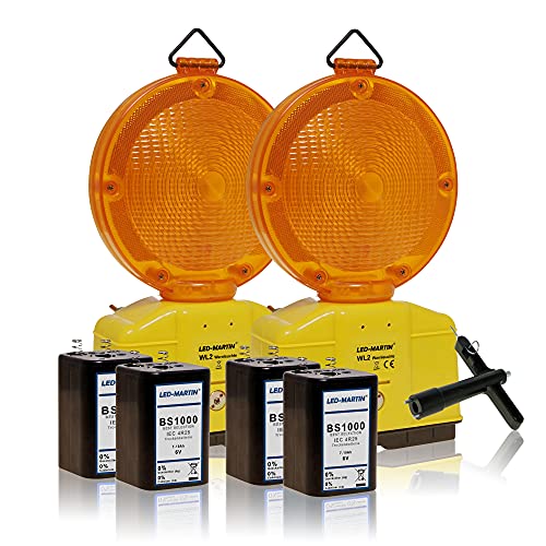 LED-MARTIN® 2er Sparset Warnleuchte - gelb - automatische TAG/Nachtschaltung - Blinklicht - Warnleuchten - Baustellenleuchte - Straßenbau - Absicherung - Straßenverkehr - Absperrtechnik