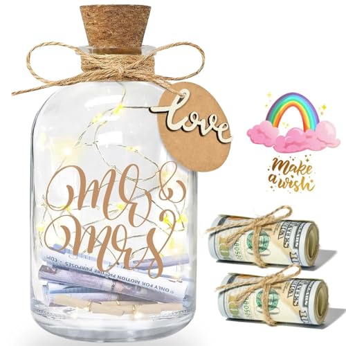 Daover LED Flaschenlicht Hochzeit, Hochzeitskasse Spardose, Dekoflasche mit LED Lichterkette, Hochzeitsgeschenke Geld Leuchtflasche für Frisch Verliebte Geburtstag Hochzeit Weihnachten Geschenke