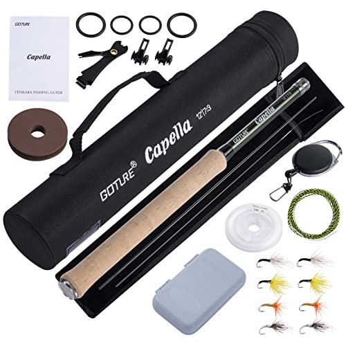 Goture Angelset-Fliegenfischen Angelset-Angelset Komplett-Angelset Forelle-Angelrute Teleskop/Fliegenfischen Rolle-Freshwater/Saltwater (Tenkara 13 Abschnitte-3.6M-Korkgriff)
