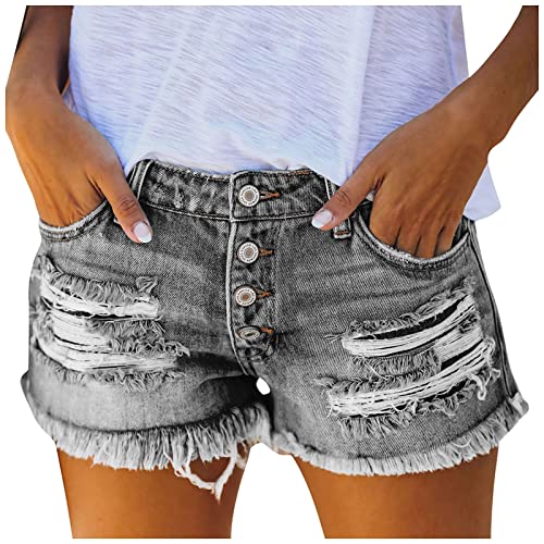 Jeans Shorts Damen Kurz Sexy - Low Waist Stretch Kurze Hose Sommer Zerrissen Push Up Leggings Ripped Loch Hotpants Skinny Y2k Boyfriend Jeanshorts Denim Kurze Jeans Sommershorts mit Taschen