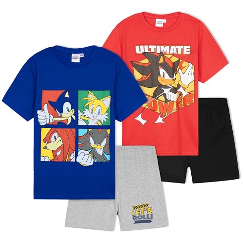 Get Trend Pyjama Jungen Schlafanzug Kinder Kurz 2er Set Weich und Bequem Schlafanzug Set für den Sommer Geschenke für Jungs (4-5 Jahre, Mehrfarbig Sonic, 2)