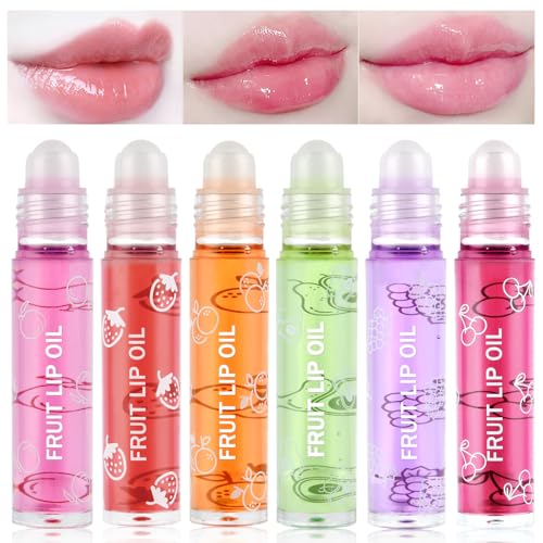 AOOWU Glitzer-Lipgloss Aufrollen, Farblos Roll on Lip Glow Oil Durchsichtig, 6 Stäbchen Fruity Moisturizing Lippenöl, Lip Gloss für Langanhaltend Glossy Pflegende Lippen (6 PCS)