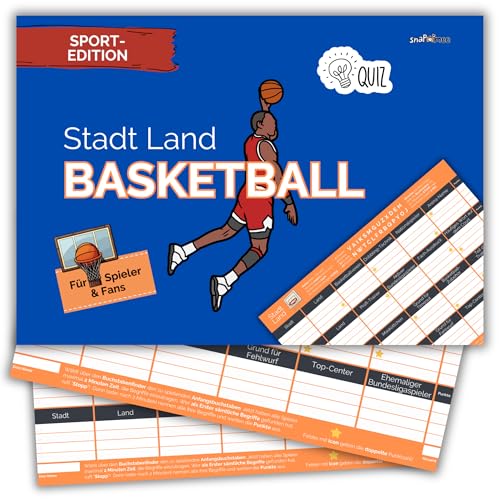 Stadt Land Basketball by snaPmee - Geschenk für Spieler, Trainer & Fans - Quiz Spiel Basketballverein - 50 Blatt Din-A4