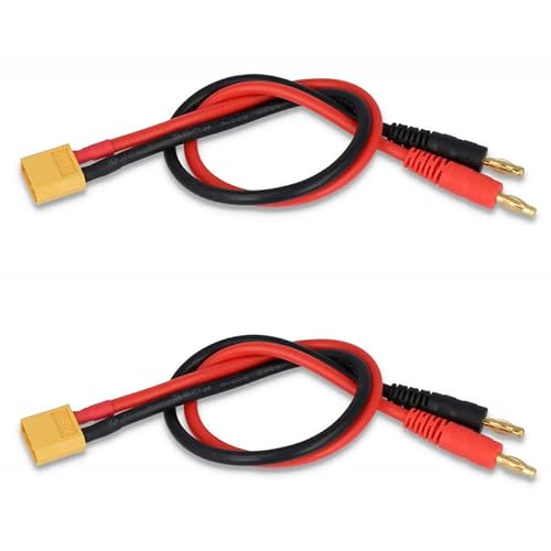 2 Stück XT60 Männlich auf 4mm Bananenstecker Rundstecker RC Ladekabel Adapter mit 30CM 14AWG Silikondraht für RC Hubschrauber Quadcopter Lipo Akku