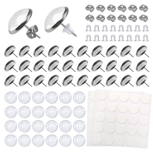 TOAOB 50 Stück 12mm Ohrring Rohlinge Ohrstecker mit Fassung Rohlinge für Cabochons mit 100 Stück Ohrstöpsel zum Schmuck basteln DIY Handwerk