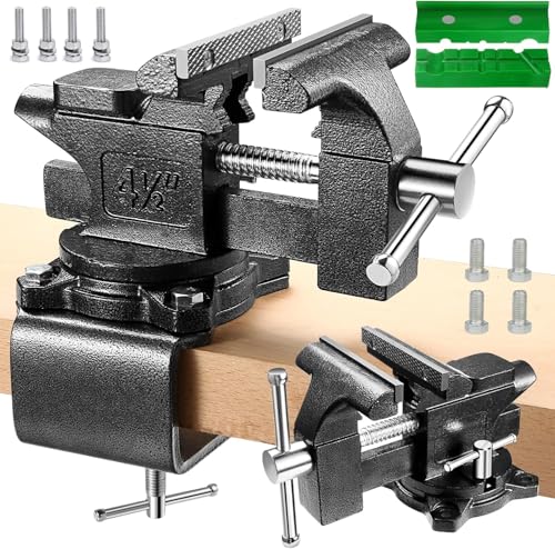 Schraubstock - Tischschraubstock drehbar 270°, 110 mm Spannweite,2-in-1-Mehrzweck-Hochleistungs-Schraubstock mit multifunktionalen weichen Backen