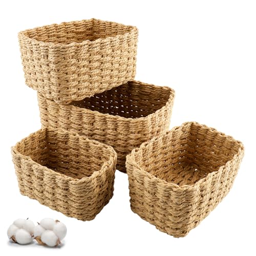 Zosenyer Aufbewahrungskorb Geflochten, 4er Stapelbarer Badezimmer Körbe Aufbewahrung, Storage Basket für Wohnzimmer Küchen Kinderzimmer Bad, Geeignet Als Windel Organizer und Besteckkorb