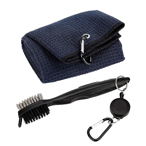 CRSUSUKJ Set Golf Zubehör, Golfschlägerbürste und Mikrofaser-Handtuch-Set, Golf Bürste,Golfreinigungsset Golfzubehör Geschenk Golfhandtücher für Golfer Golfschläger Bürste Reinigung Bürstenreiniger
