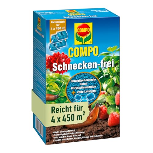 COMPO Schnecken-frei - Schneckenkorn - regenfest - Streugranulat gegen Schnecken im Vorteilspack - reicht für bis zu 1800 m² - 4x225 g, Schneckenfrei