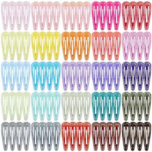 Cinaci 100pcs in 25 Candy Farben 5cm / 2" Glitter Metall Snap Haarspangen Rutschfeste Haarspangen Bang Halter für Baby Mädchen Kleinkinder Kinder Teens