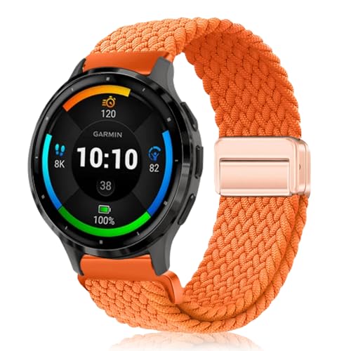 PaceBid 22mm Nylon Armband für Garmin Venu 3 45mm/Forerunner 265/255/Venu 2 Geflochtenes Magnetisch Ersatzarmband für Huawei Watch GT 5 46mm/GT 5 Pro 46mm/GT 4 46mm/GT 3 46mm/Watch 4 46mm - Orange