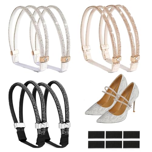 RXKFIGX 3 Paar Elastische High-Heels-Schuhriemen Abnehmbare Sandalen-Schnürsenkel Anti-Fall-Fersengürtel Strasssteine Glitzer Schuhbänder fester Bindegürtel zum Halten von losen High Heels Hausschuhen