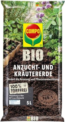 COMPO BIO Anzuchterde und Kräutererde, Erde für Aussaaten, Kräuter, Stecklinge und Jungpflanzen, Blumenerde, Torffrei, 5 Liter