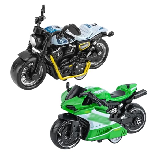 SHDIEHJFMLDH 2 Stück Legierung Motorrad Spielzeug,Pull Bac Fahrzeug Spielzeug,Spielzeugautos Set,Motorrad Modell für Freunde und Kinder,für Lernspiel, Geburtstagsparty-Geschenk（Blau und Grün）