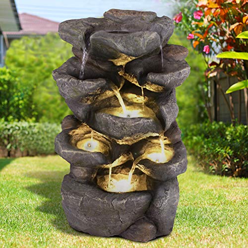 Gartenbrunnen Zimmerbrunnen Brunnen Zierbrunnen Springbrunnen Brunnen FELS-ZAUBER mit LED-Licht 230V Wasserfall Wasserspiel für Garten, Gartenteich
