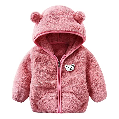 Niedlich Winterjacke Hoodie Fleecejacke mit Bärenohren Jungen Mädchen Wintermantel Neugeborenes Plüsch Reißverschluss Outwear Hooded Warme Manteljacke Fleece Gefütterte Jacke Baby (Rosa, 0-6 Months)