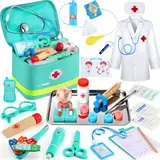 Perbabe Arztkoffer Kinder ab 3 Jahre - 39-teiliges Holzspielzeug Doktorkoffer Mit Echtem Stethoskop Role Play Arztkittel Spielzeug 3 Jahre mit Thermometer Tragbarem Beutel Geschenk für ab 3 4 5 6