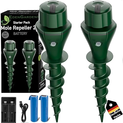 EdenGardens® 2er Pack 'MOLE Repeller 2.0 Battery' Maulwurf Vertreiber bestes Mittel gegen Wühlmäuse & Maulwurf - Maulwurfschreck Maulwurf vertreiben (Mole Repeller 2.0 Starter Set)