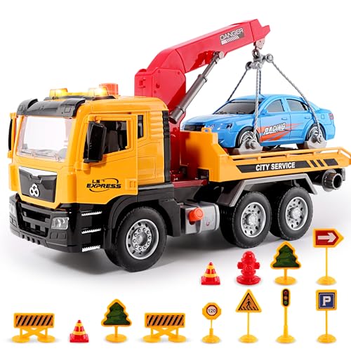 BunnyJOY Abschleppwagen Spielzeug ab 3 4 5 6 Jahre Junge, Licht und Sound, Reibungsbetriebenes Abschleppfahrzeug für Kinder, LKW Spielzeugautos Fahrzeuge, Geschenk für Kinder Mädchen