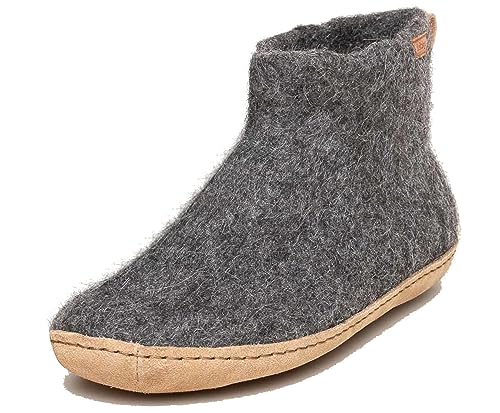 Magicfelt Filzstiefel ER731 aus Naturwolle - Damen & Herren Wollschuhe mit Ledersohle und anatomischen Fußbett Steinschaf Grau | 40