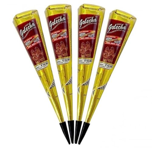 4x FADEDA Golecha 100% Natural Henna Paste Cones Kegel + 1x FADEDA Sticker Mix, No PPD, 125g (braun) 5er SET