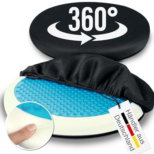 ELONEO Drehkissen mit Gel für Autositz, Drehsitz für Senioren, Einstiegshilfe/Ausstiegshilfe, rutschfest, Belastbar bis 150 Kg, Für Auto, Sofa, Sessel, Stuhl (Ø 40, 1 STK.)
