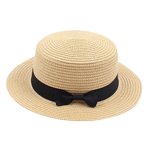 2025 Jungen Kleinkind Sommer Fedora Strohhut Breite Krempe Floppy Beach Sun Cap Visor Hat Sonnenhut Ohrenschutz 50 (C, One Size)