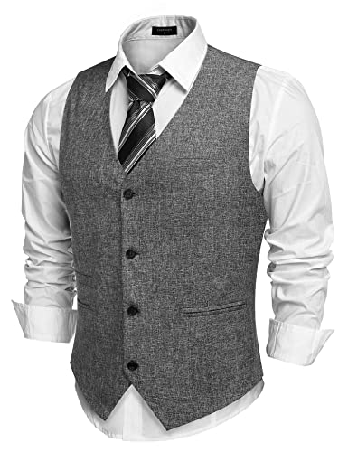 COOFANDY Anzugweste für Herren Elegant Hochzeit Weste Klassische V-Ausschnitt Business Party Westen Grau L