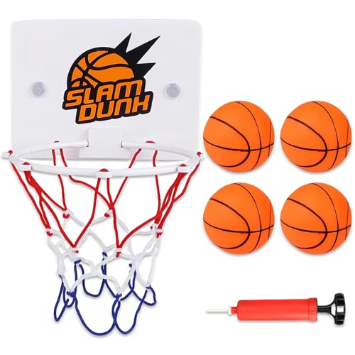 6 Stück 4 Bälle+Mini Basketballkorb Und Luftpumpe Mit Saugnapf Basketballkorb Indoor Basketballkorb Kinder,Mini Basketballkorb fürs Zimmer für Wohnzimmer Bad Schlafzimmer Basketballkorb Indoor Kinder