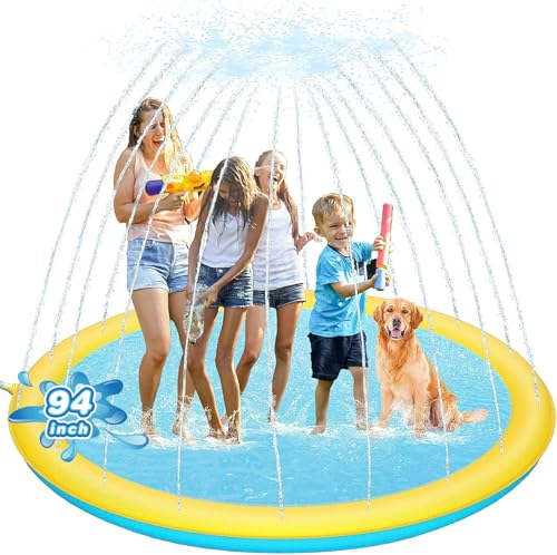 Verdicken 240cm Splash Pad, Rutschfestes Sprinklerbecken und Splash-Spielmatte für Kleinkinder, Wasserspielzeug für den Sommer im Freien für Kinderaktivitäten, Einfach zu Verwenden/Zu Reinigen