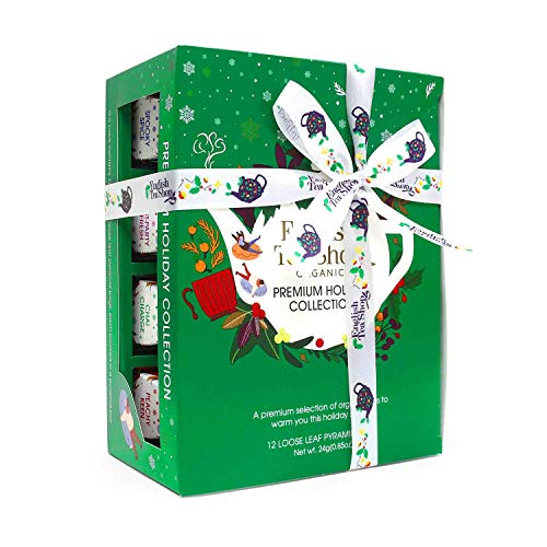 ETS - Teegeschenk mit Schleife "Holiday Collection" grün | 12 BIO-Wintertees | 4 verschiedene Sorten | Pyramidenbeutel | Umweltfreundliches Geschenk zu Weihnachten