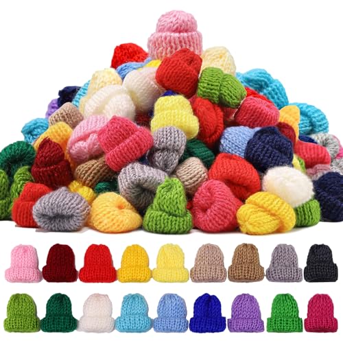 YeyeCyrilze 100pcs Mini MüTzen Zum Basteln Mini MüTzen FüR SorgenwüRmchen ZubehöR MüTzen FüR GlüCkswüRmchen Mini StrickmüTzen Zum Basteln Hut Basteln Von Weihnachte (100 Pcs Kein Ball)