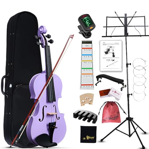 Aileen Geige 4/4 für Erwachsene Anfänger, Violine Set für Kinder ab 12 Jahre, Teenager Lila Violette Geige Einsteiger Kit Vollständig mit 13 Zubehör, Notenständer, Exklusive Neue Griffbrett Aufkleber