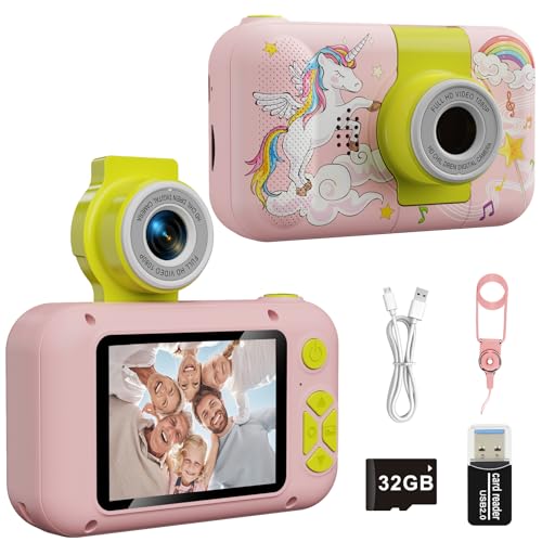 ARNSSIEN Kinderkamera Spielzeug für 3 4 5 6 7 8 9 10 11 12 Jahre alte Mädchen/Jungen, Digitalkamera Kinder, Weihnachten Geburtstagsgeschenke für Kinder, Video-Selfie-Kamera Kinder mit 32GB TF-Karte