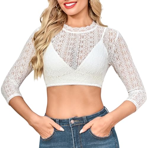 Aiseyi Dirndl Bluse Damen Langarm Dirndlbluse Spitze Dirndlblusen Weiß Trachtenblusen Für Bayrische Tracht Oktoberfest L