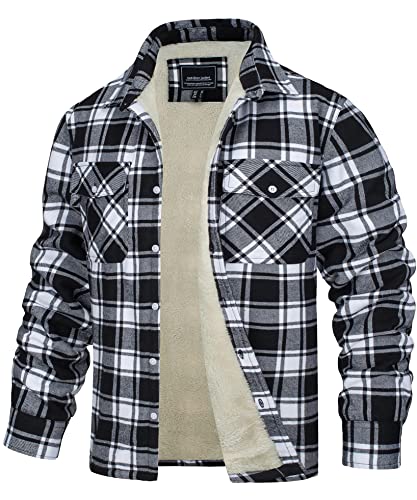 TACVASEN Herren Winter Holzfäller Hemdjacke Freizeitjacke Casual Hemden Outdoor Warm Jacket Fleecejacke, Schwarz, L