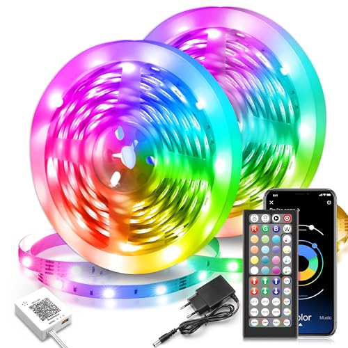LED Strip 30M(15m*2), RGB LED Streifen mit Fernbedienung und App Musik Sync Timer-Einstellung Dimmbar Farbwechsel LED Lichterkette für Zuhause, TV, Party, Gaming